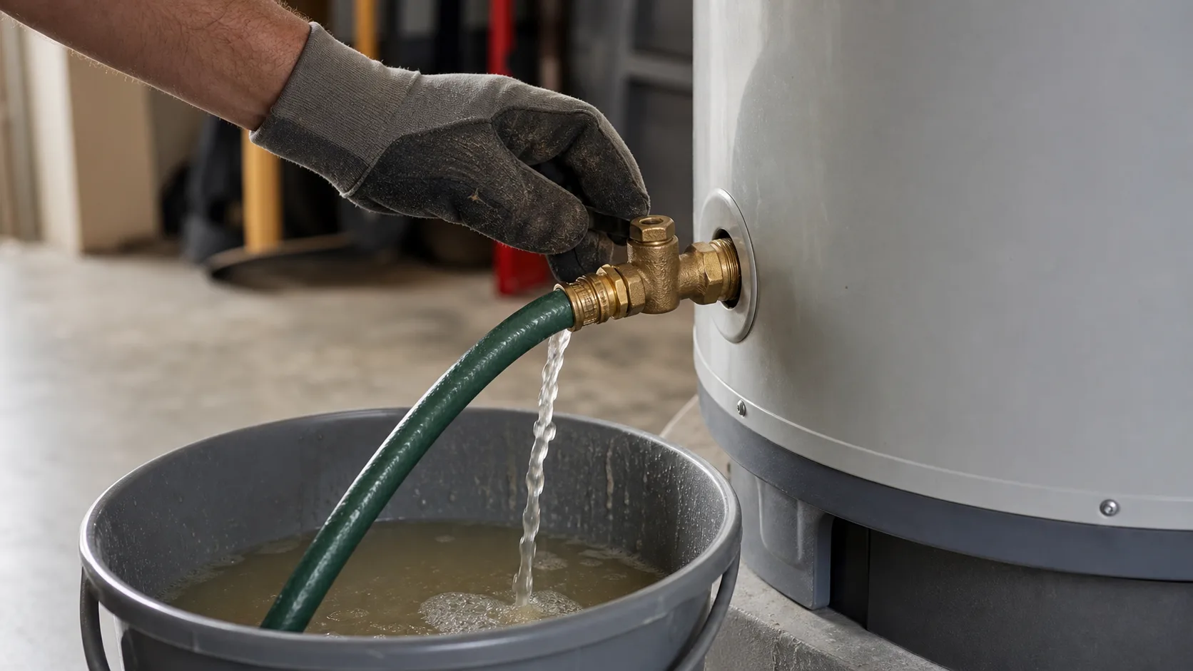 Flushing sediment from a water heater through the drain valve.