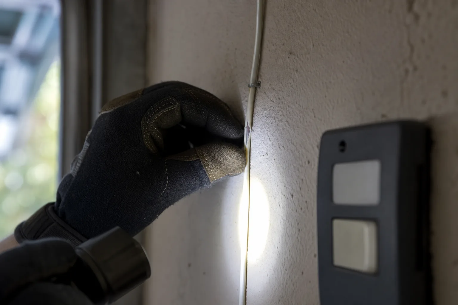 Checking garage door wall control wiring for a short causing the door to open on its own.
