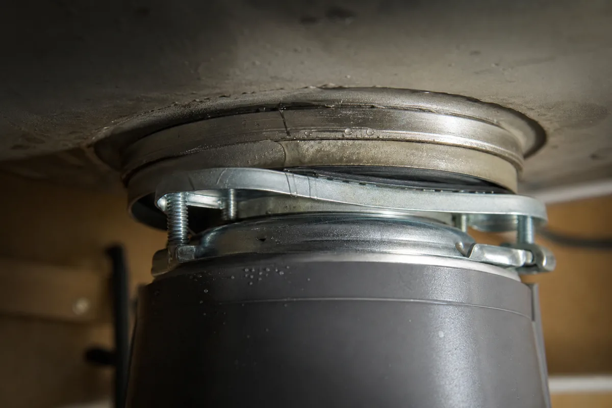 Sink flange gasket connection, a common source of a garbage disposal leak.