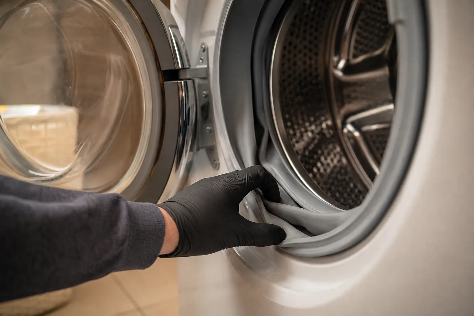 Checking an LG washer's door seal for an obstruction causing a DE error.