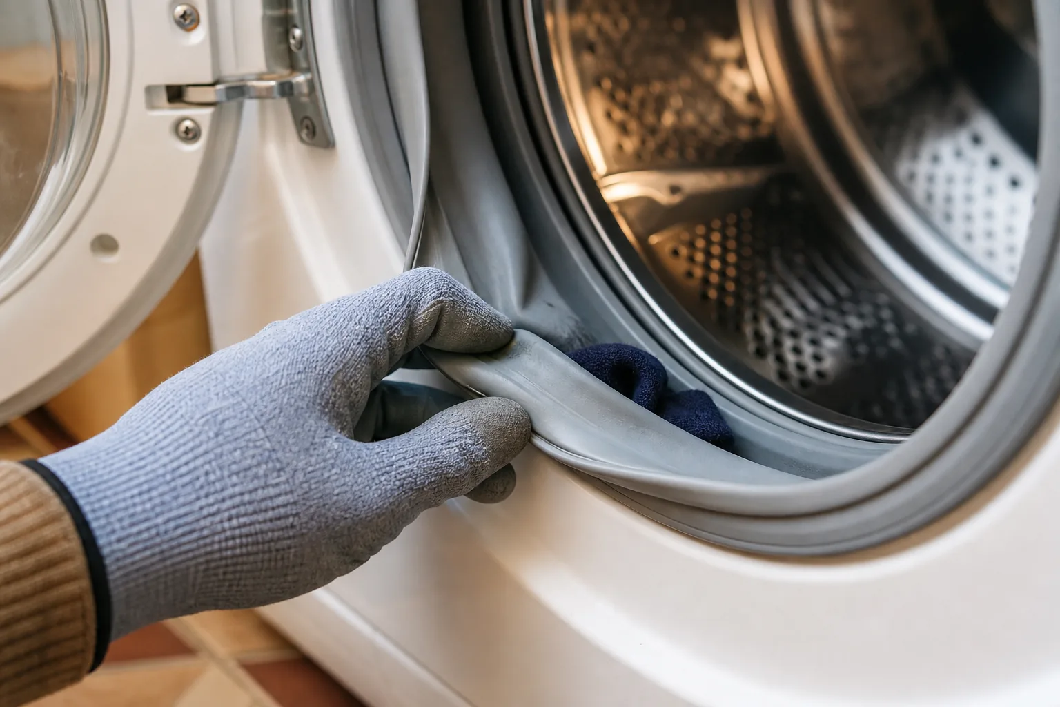 Checking a Samsung washer's door seal for an obstruction causing a DE error.