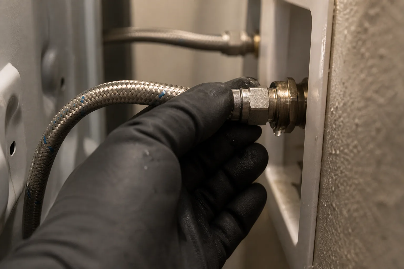 Checking a Samsung washer's hose connection for a leak causing an LE error.