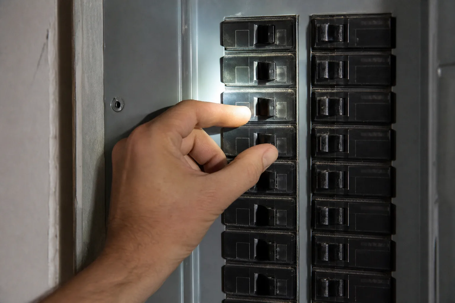 Checking a breaker panel after a Whirlpool dryer's PF power-failure error.