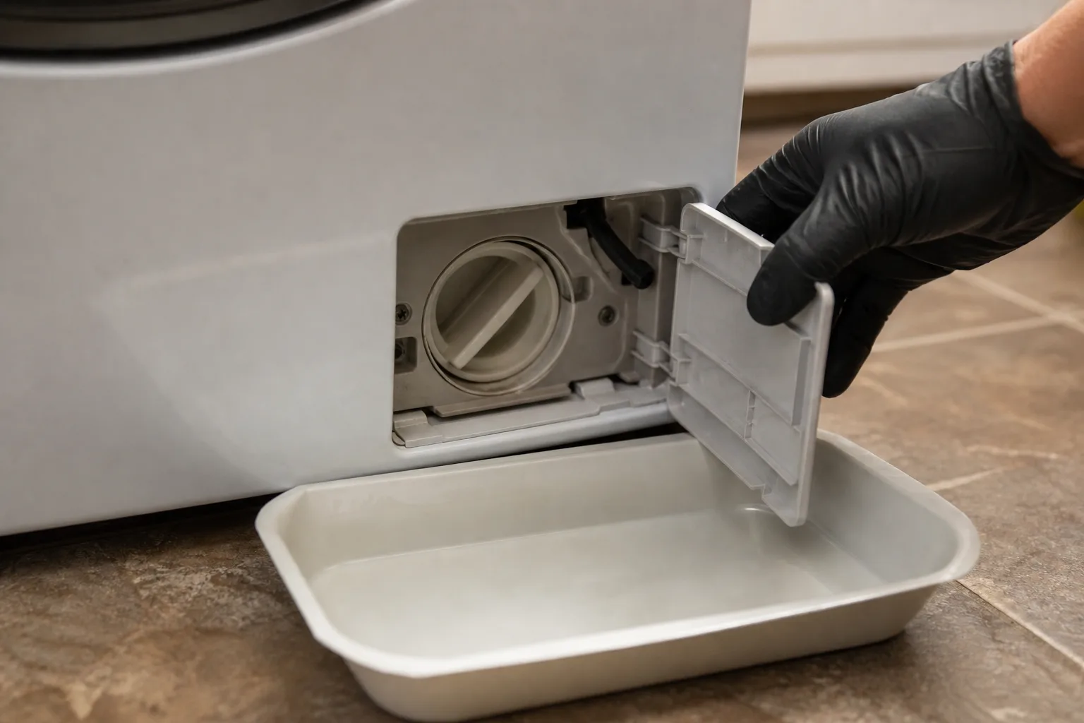 Whirlpool washer drain pump filter access used to clear an F9E1 error.